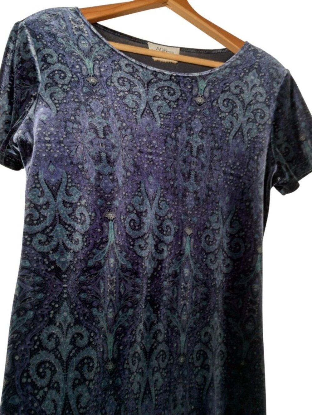Vintage 1990s Byer California AGB Dress Size 10 Maxi Blue Paisley Velour Fairy